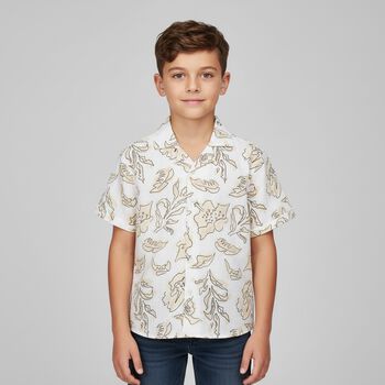 Boys Ivory & Beige Cotton Shirt, 1 Boys Ivory & Beige Cotton Shirt
