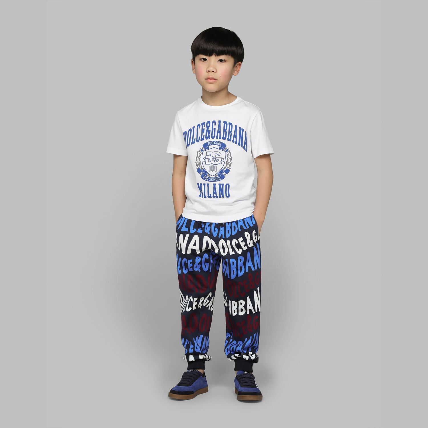 تيشيرت أولاد بالشعار باللون الأبيض , 1, hi-res