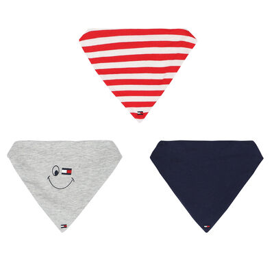 Baby Boys Grey, Red & Navy Logo Bibs (3-Pack) 