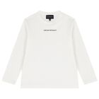 Boys Ivory Logo Long Sleeve Top, 1, hi-res