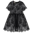 Girls Black Floral Lace Dress, 1, hi-res