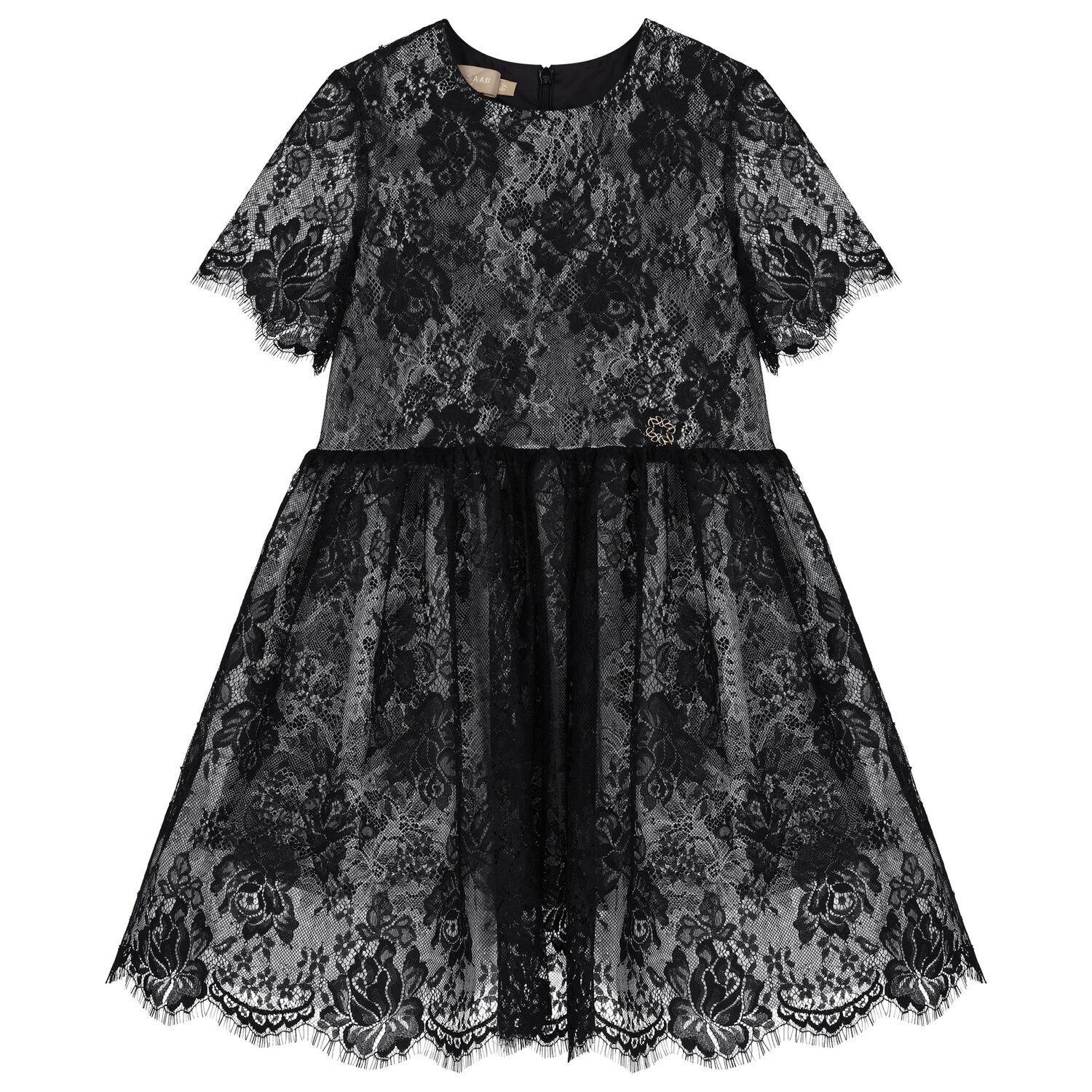 Girls Black Floral Lace Dress, 1, hi-res image number null