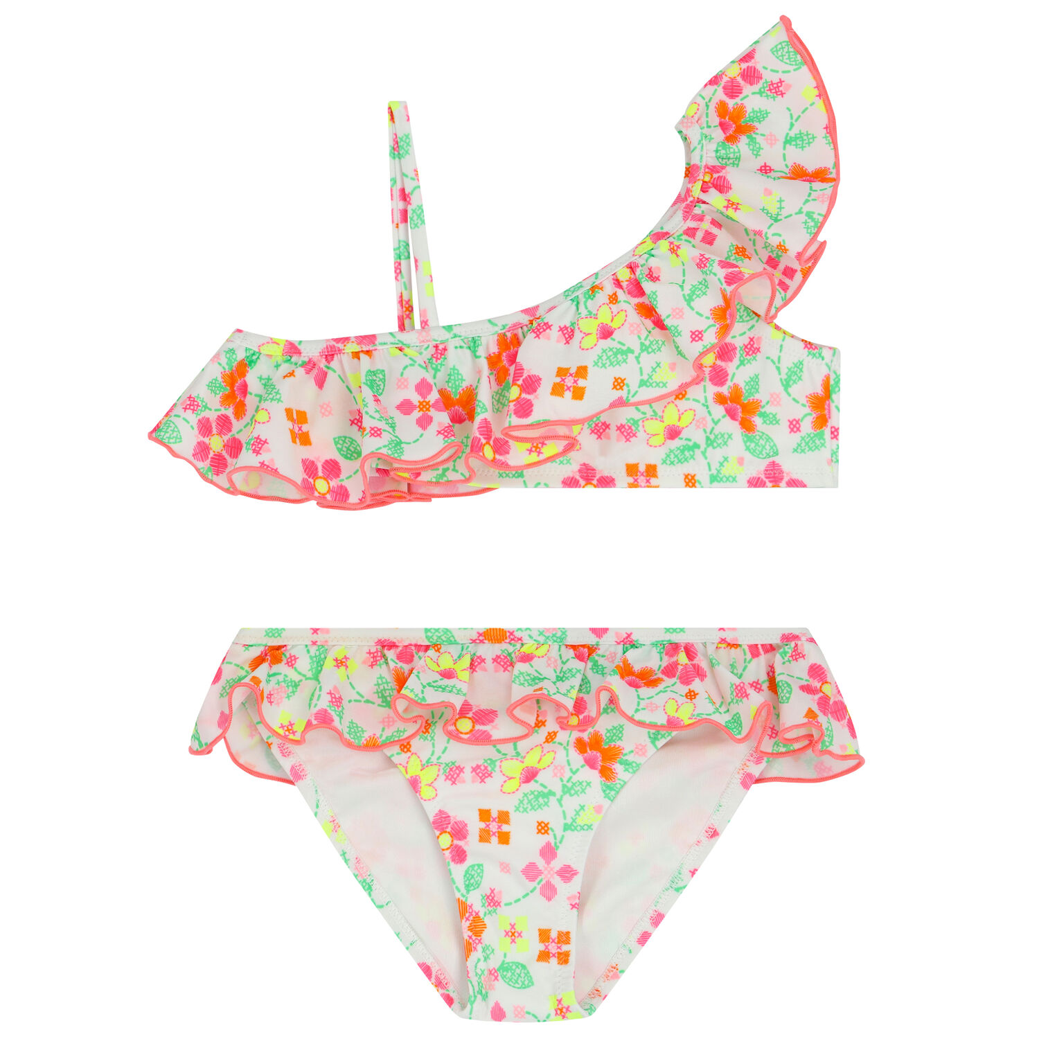 Girls White & Pink Floral Bikini, 1, hi-res image number null