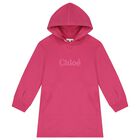 Girls Pink Logo Hooded Dress, 1, hi-res
