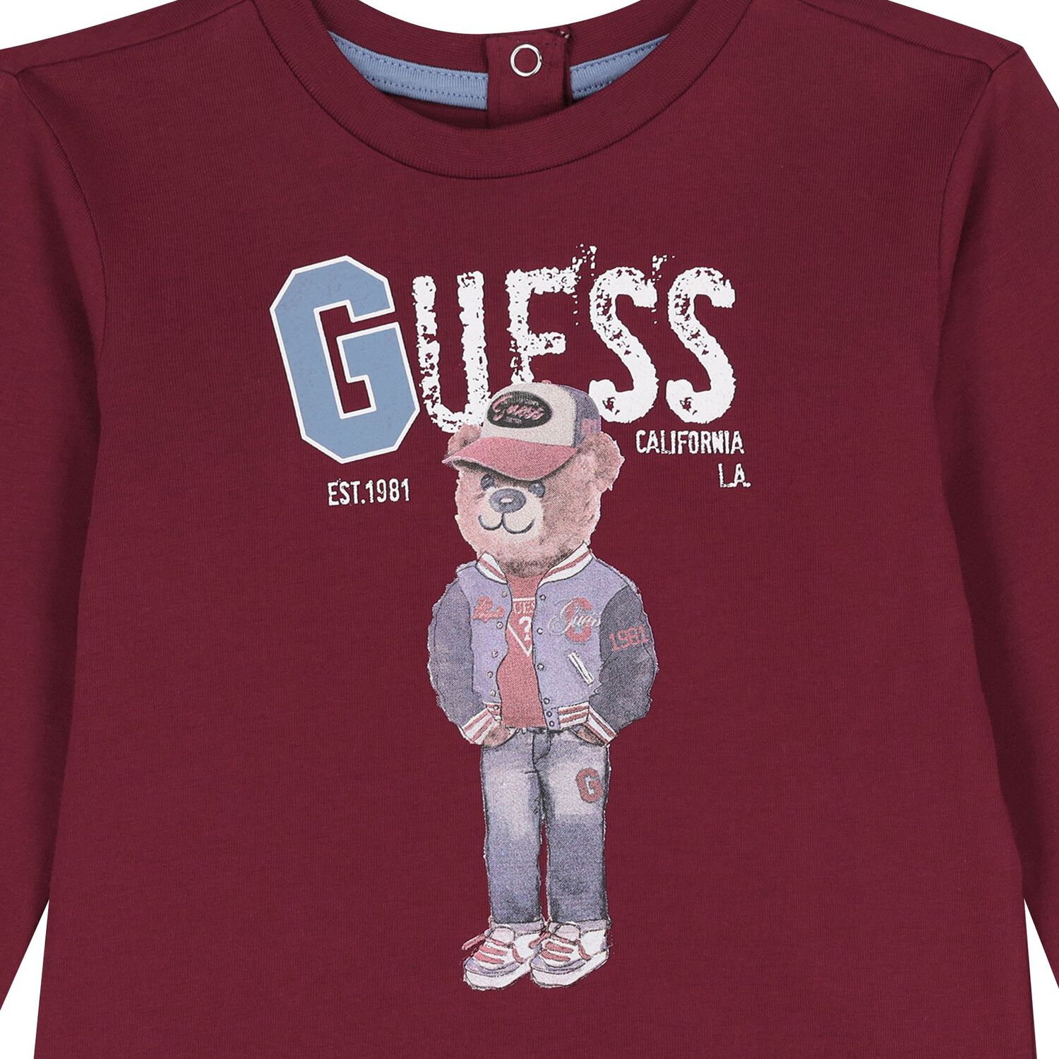 Baby Boys Burgundy Teddy Bear Logo Long Sleeve Top, 3, hi-res