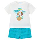 Girls White & Blue Shorts Set, 1, hi-res