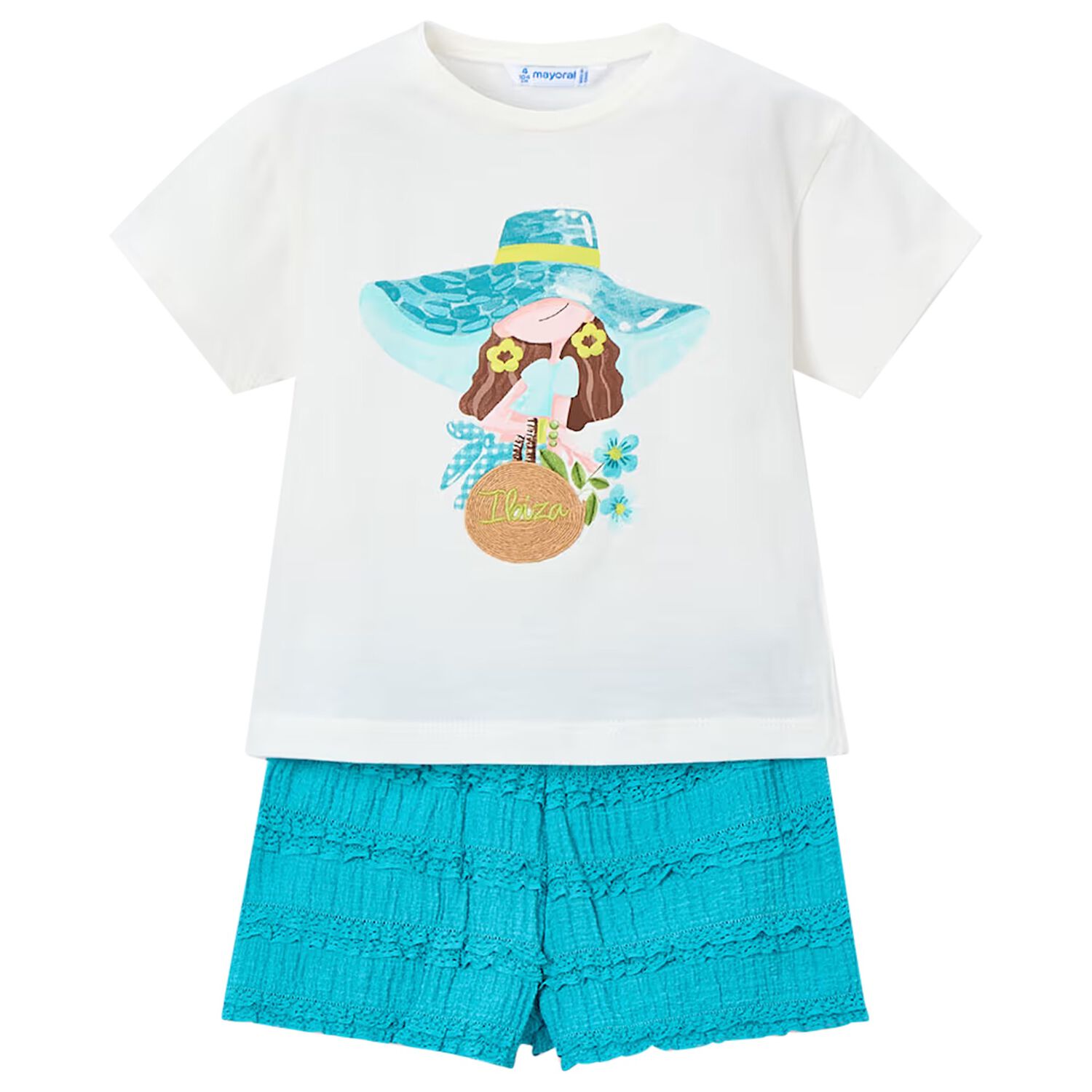 Girls White & Blue Shorts Set, 1, hi-res