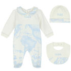 Baby Boys Ivory & Blue Geo Map Babygrow Set, 4, hi-res