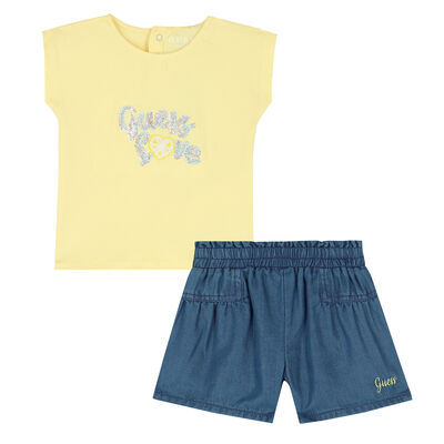 Baby Girls Yellow & Blue Logo Shorts Set