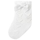Baby Girls White Knitted Bow Socks, 1, hi-res