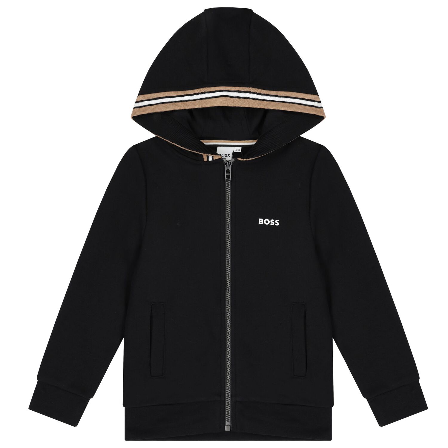 Boys Black Logo Hooded Zip Up Top, 1, hi-res image number null
