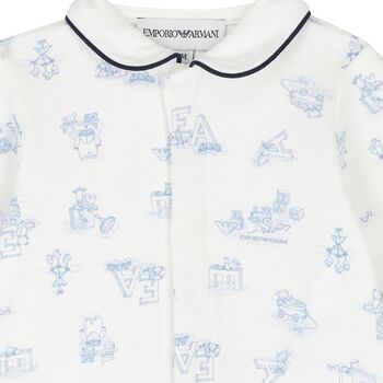 Baby Boys Ivory & Blue Logo Babygrow