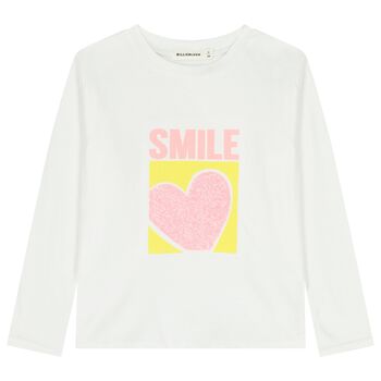 Girls White Embellished Heart Long Sleeve Top
