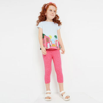 Girls White & Pink Leggings Set