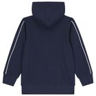 Boys Navy Blue Logo Hooded Zip Up Top, 1, hi-res