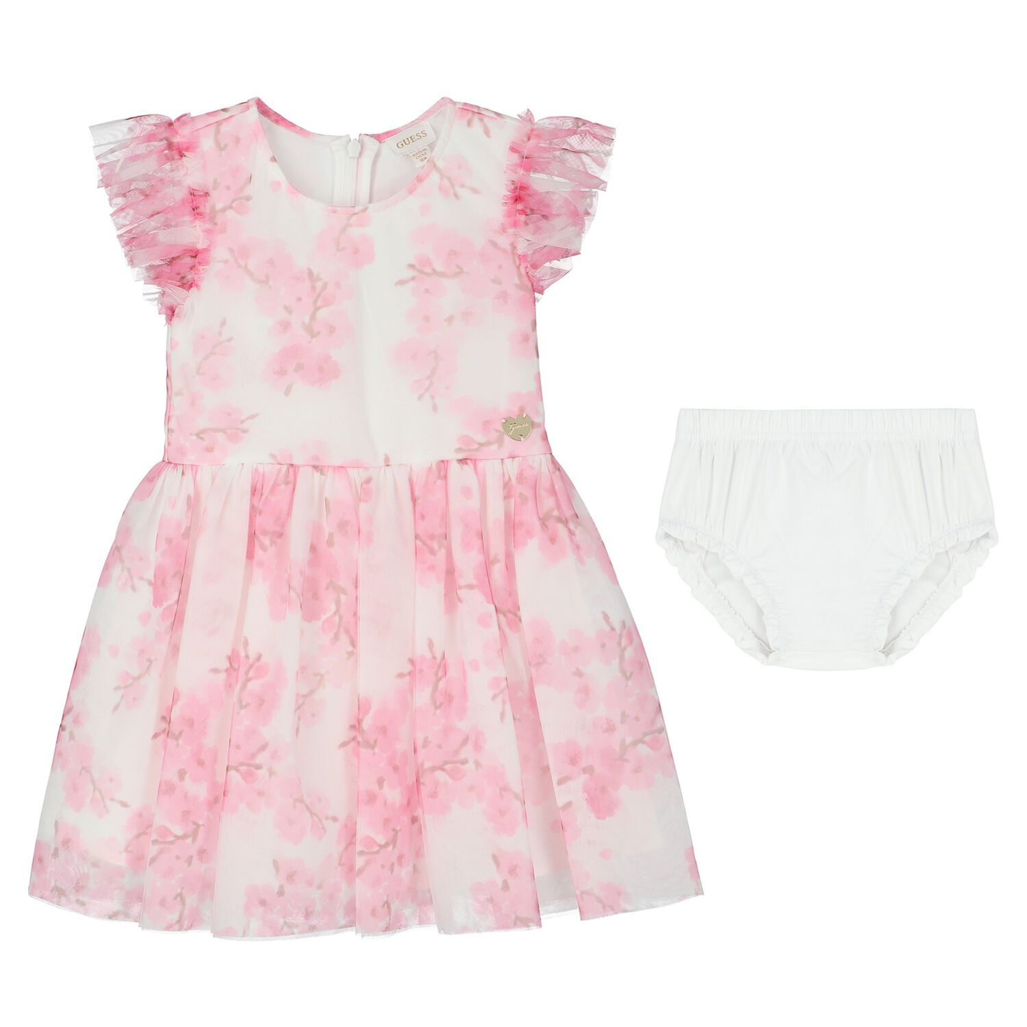 Baby Girls White & Pink Floral Dress Set, 1, hi-res