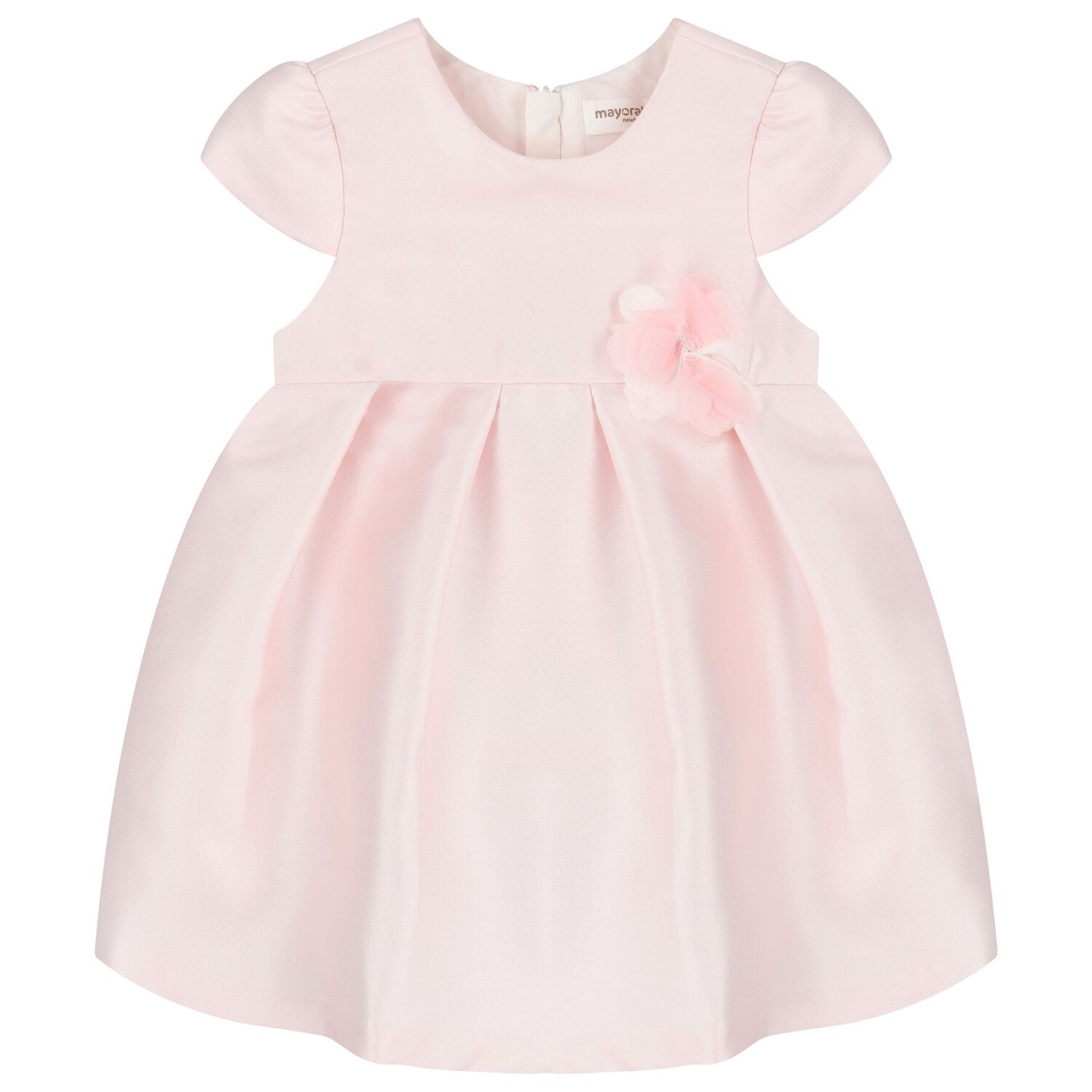 Baby Girls Pink Flower Satin Dress Set, 2, hi-res