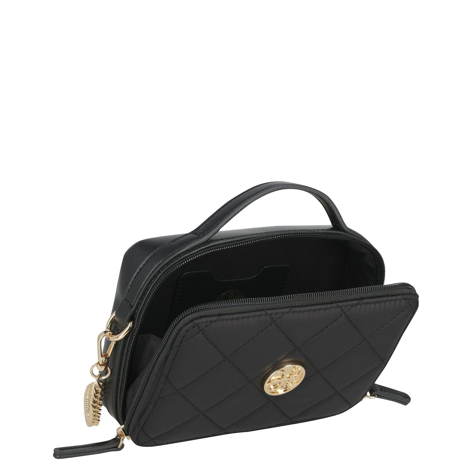 Girls Black Quilted Handbag, 1, hi-res