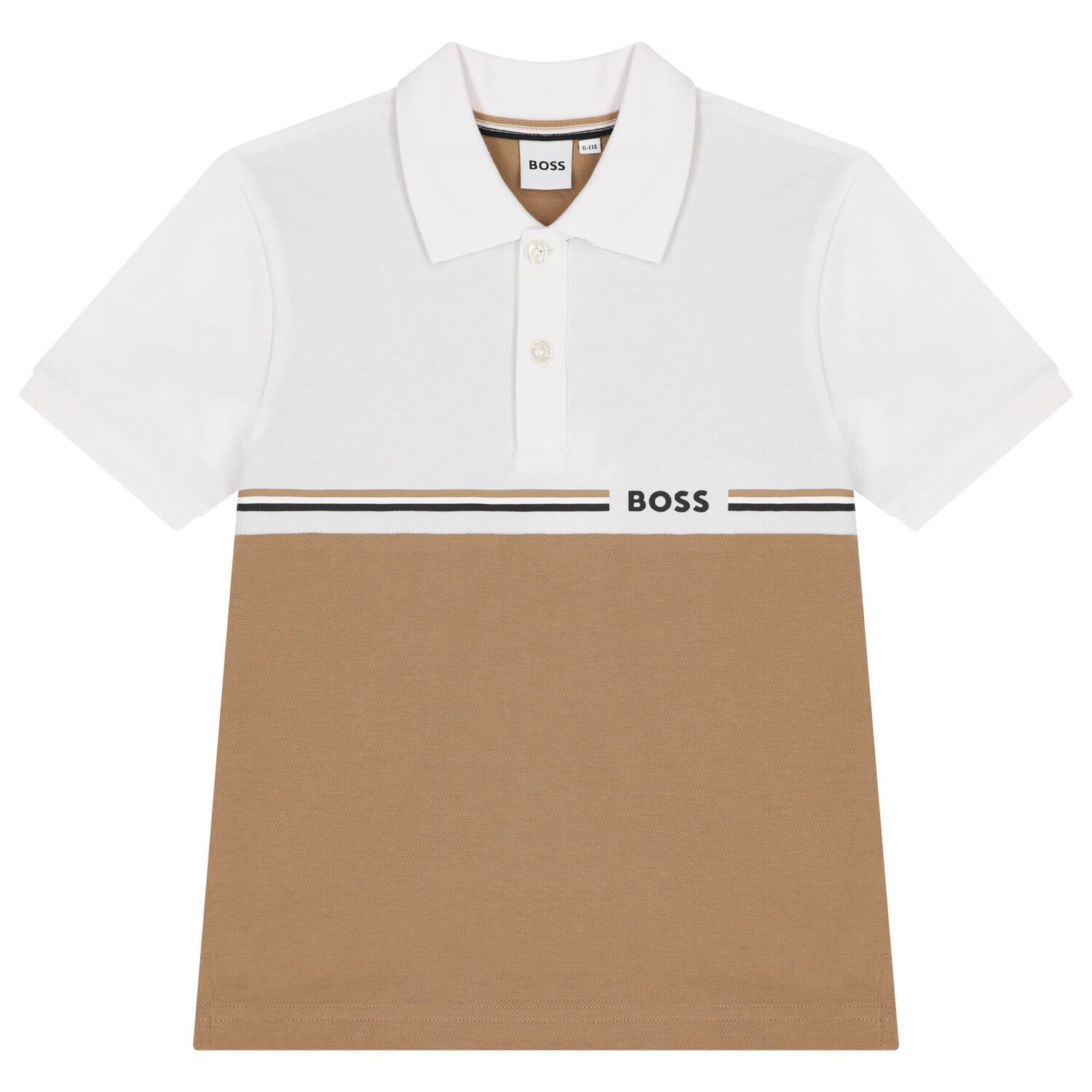 Boys White & Beige Logo Polo Shirt, 2, hi-res