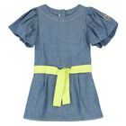 Girls Blue Denim Logo Dress, 1, hi-res