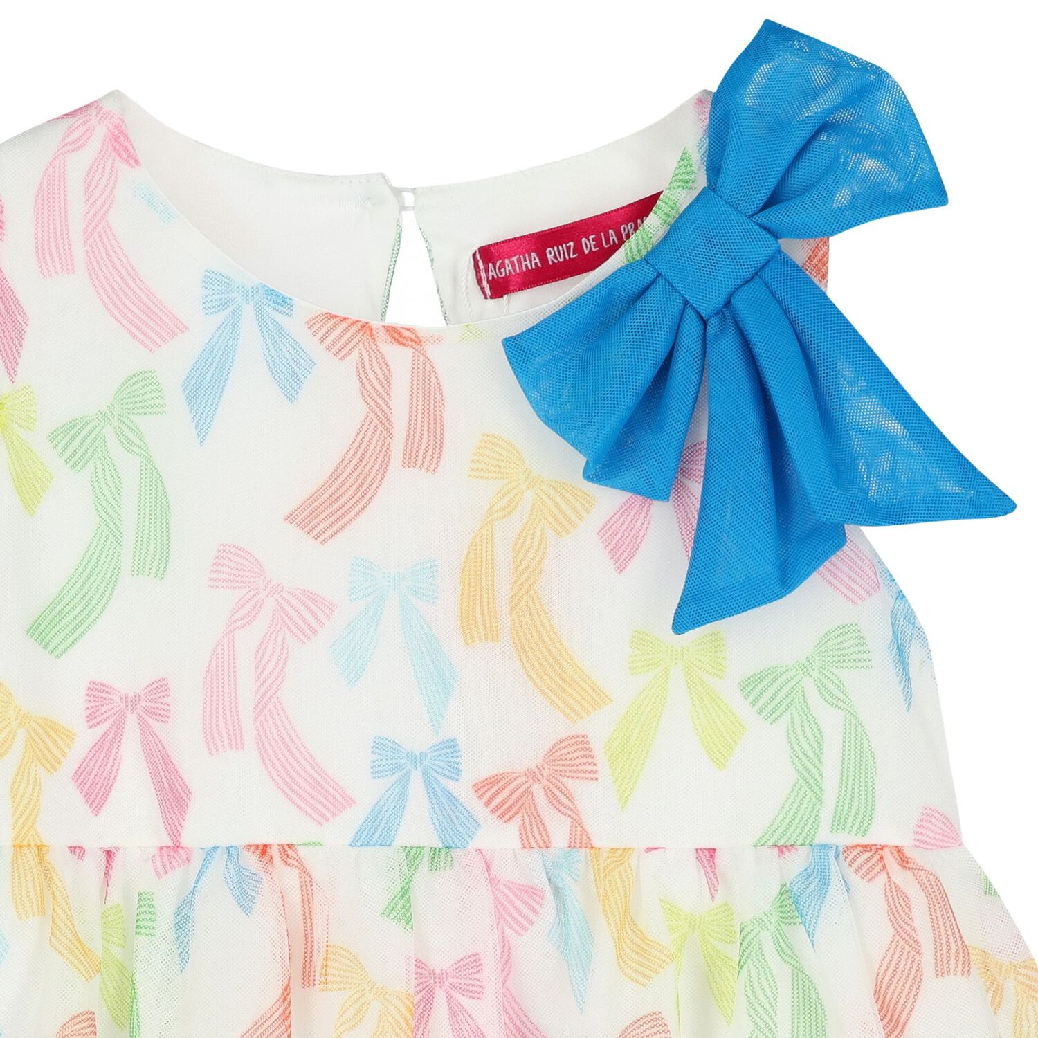 Girls Ivory Bow Tulle Dress, 1, hi-res