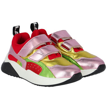 Girls Pink, Gold, Green & Red Trainers