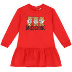 Younger Girls Red Teddy Bear Logo Dress, 1, hi-res