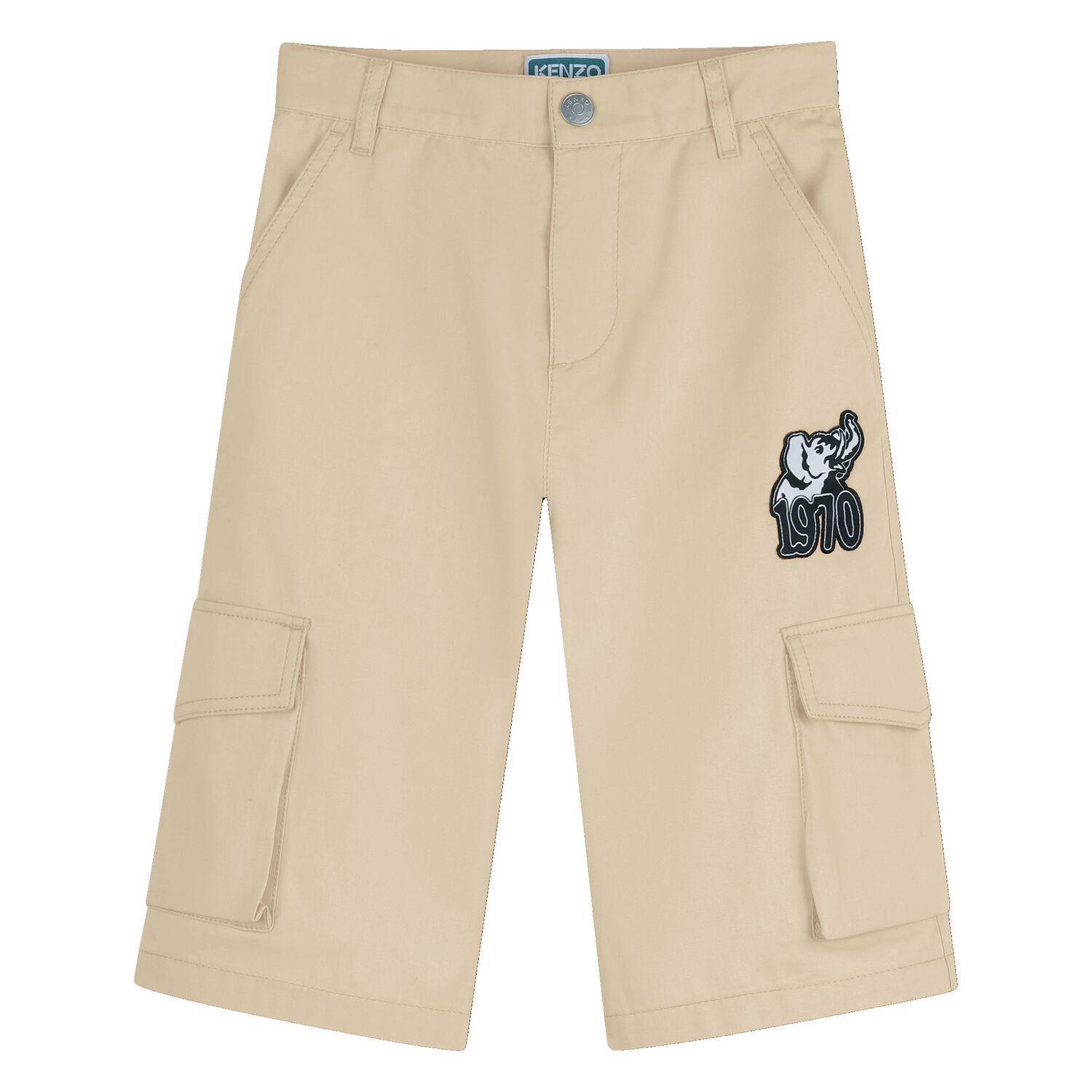 Boys Beige Elephant Logo Shorts, 1, hi-res
