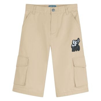 Boys Beige Elephant Logo Shorts