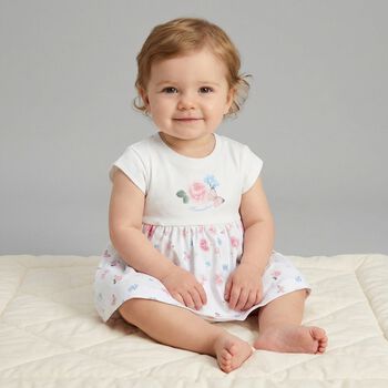 فستان بنات بودي سوت بالزهور باللون الأبيض