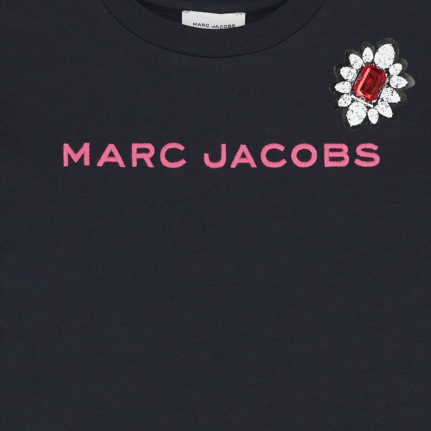 تي شيرت بناتي بشعار أزرق داكن, 1, hi-res