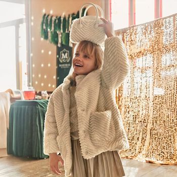 معطف من الفرو للبنات باللون الكحلى 