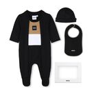 Baby Boys Black Logo Babygrow Gift Set, 1, hi-res