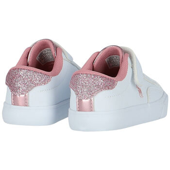Girls White & Pink Logo Trainers
