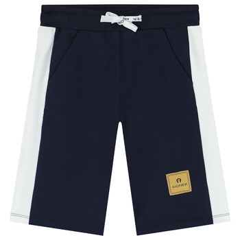 Boys Navy Blue & White Logo Shorts