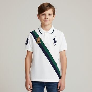 Boys White Pony Logo Polo Shirt
