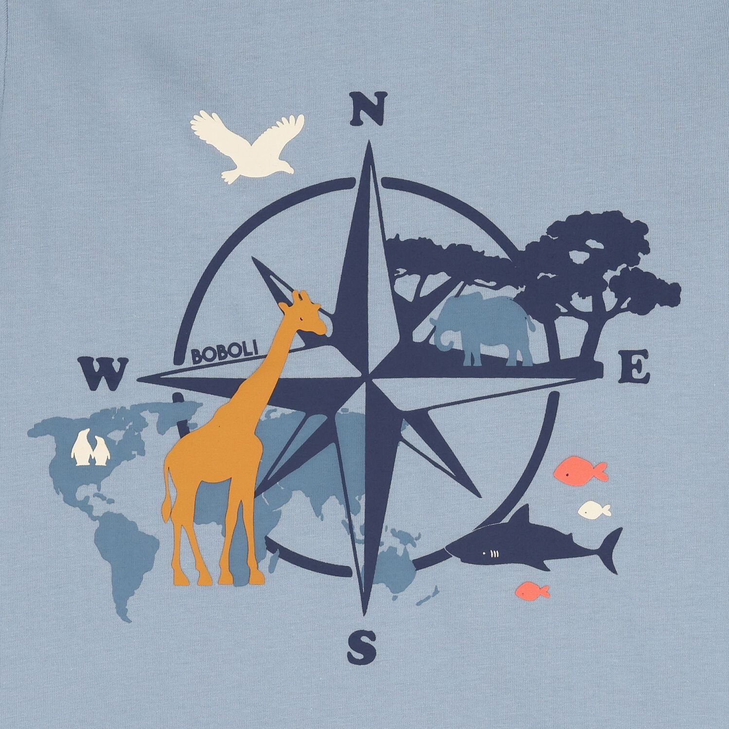 توب بأكمام بطبعة بوصلة باللون الأزرق للأولاد, 1, hi-res