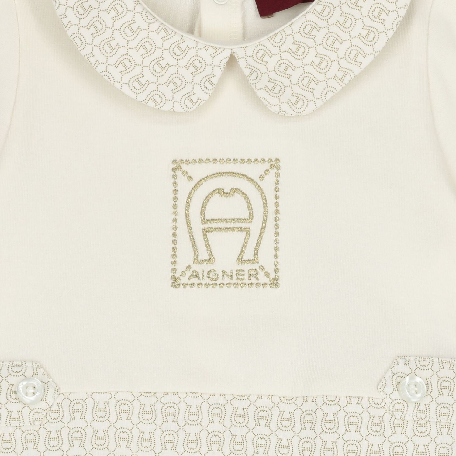 Ivory & Gold Logo Romper, 1, hi-res