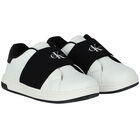 White & Black Logo Trainers, 1, hi-res
