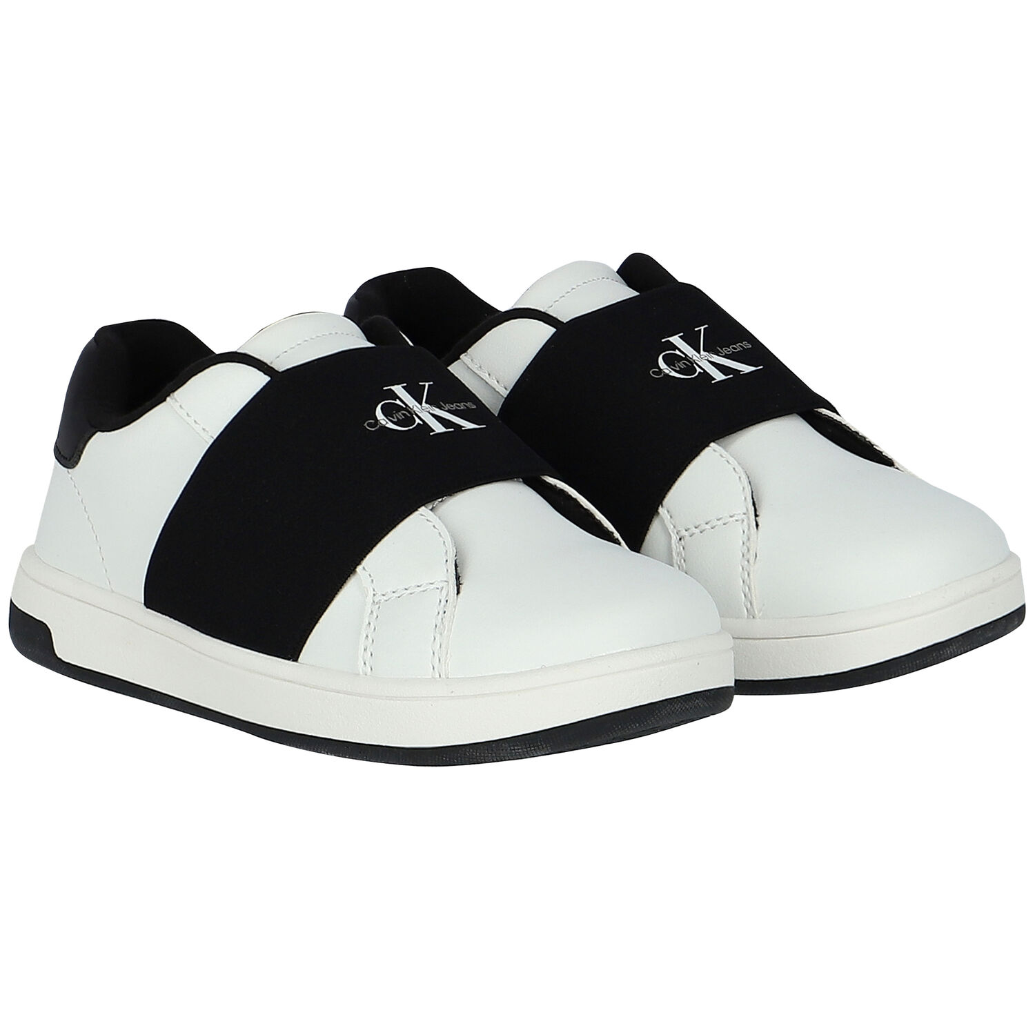 White & Black Logo Trainers, 1, hi-res