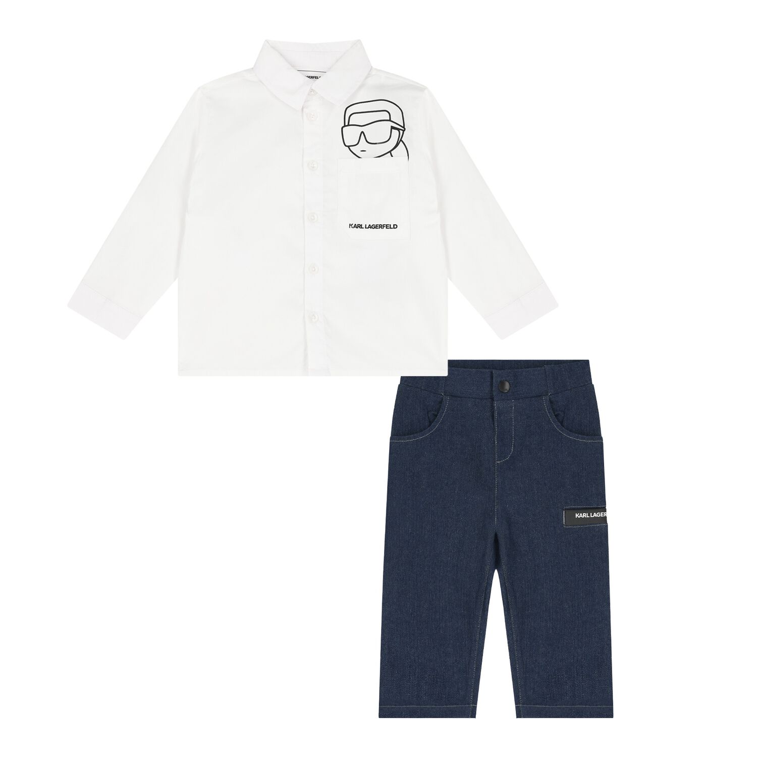 Boys White & Blue Denim Trouser Set, 1, hi-res image number null