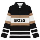 Boys Black, Beige & White Logo Polo Shirt, 1, hi-res