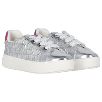 Girls Silver & Pink Logo Trainers