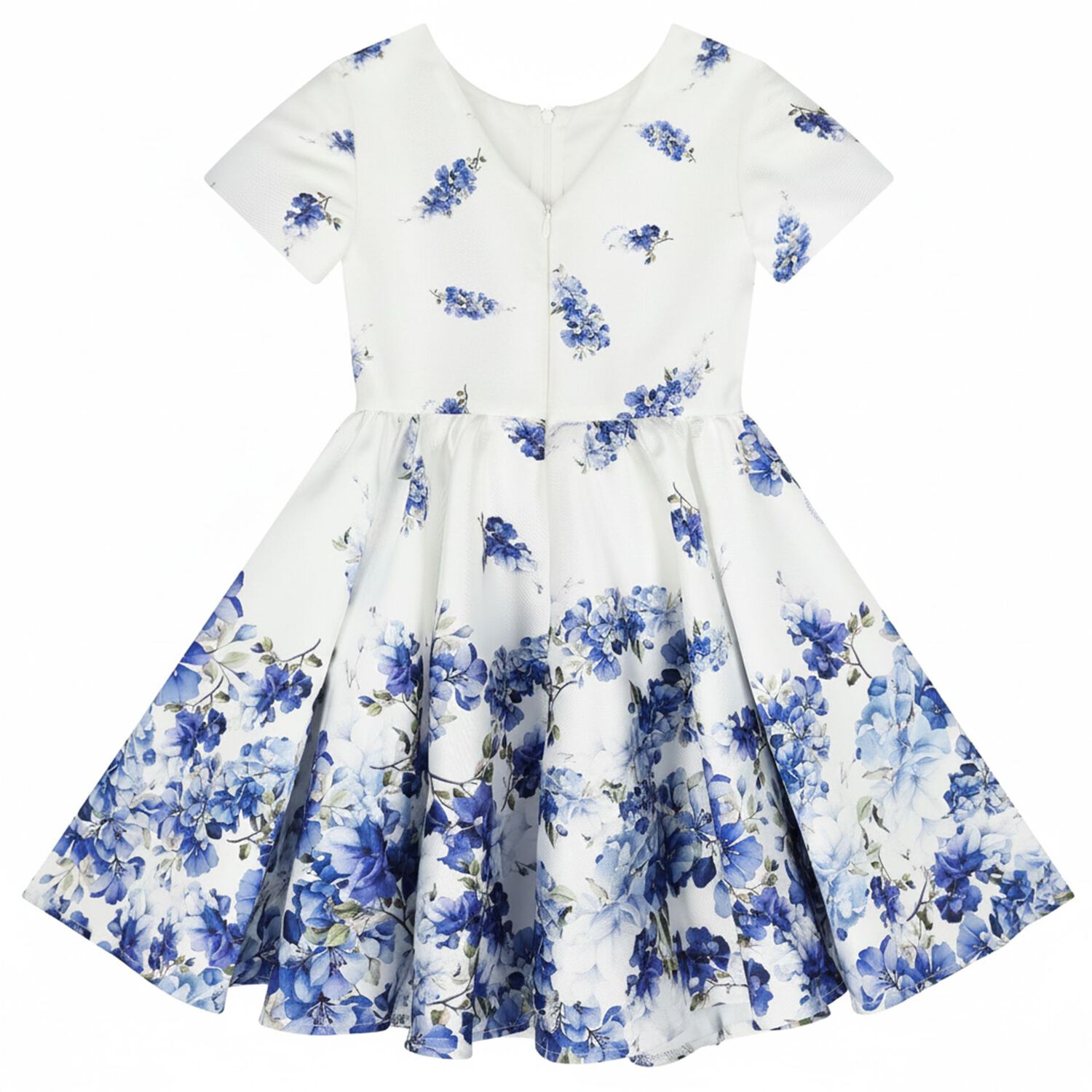 Girls White Floral Satin Dress, 1, hi-res