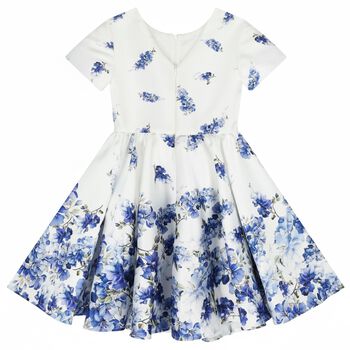Girls White Floral Satin Dress