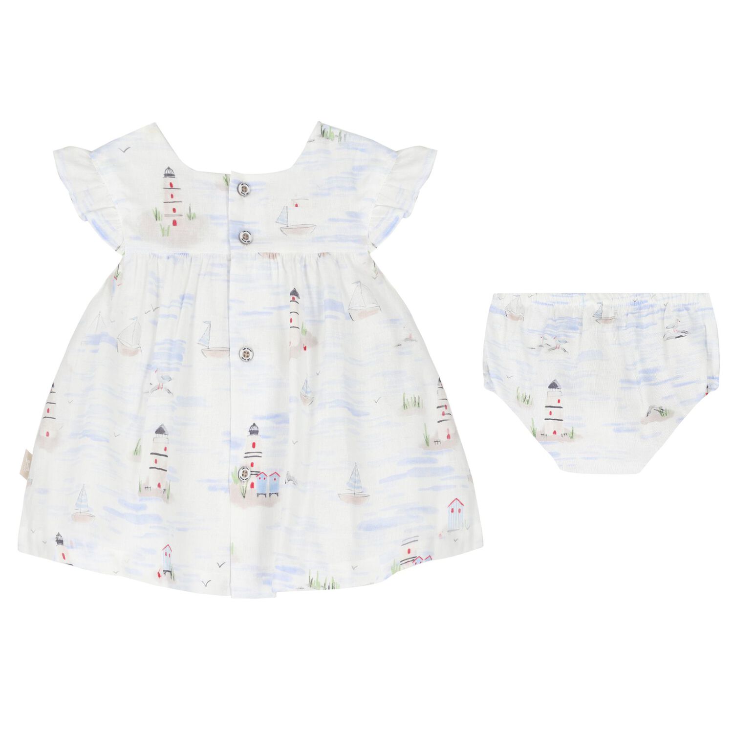 Baby Girls White & Blue Sailboat Dress Set, 1, hi-res