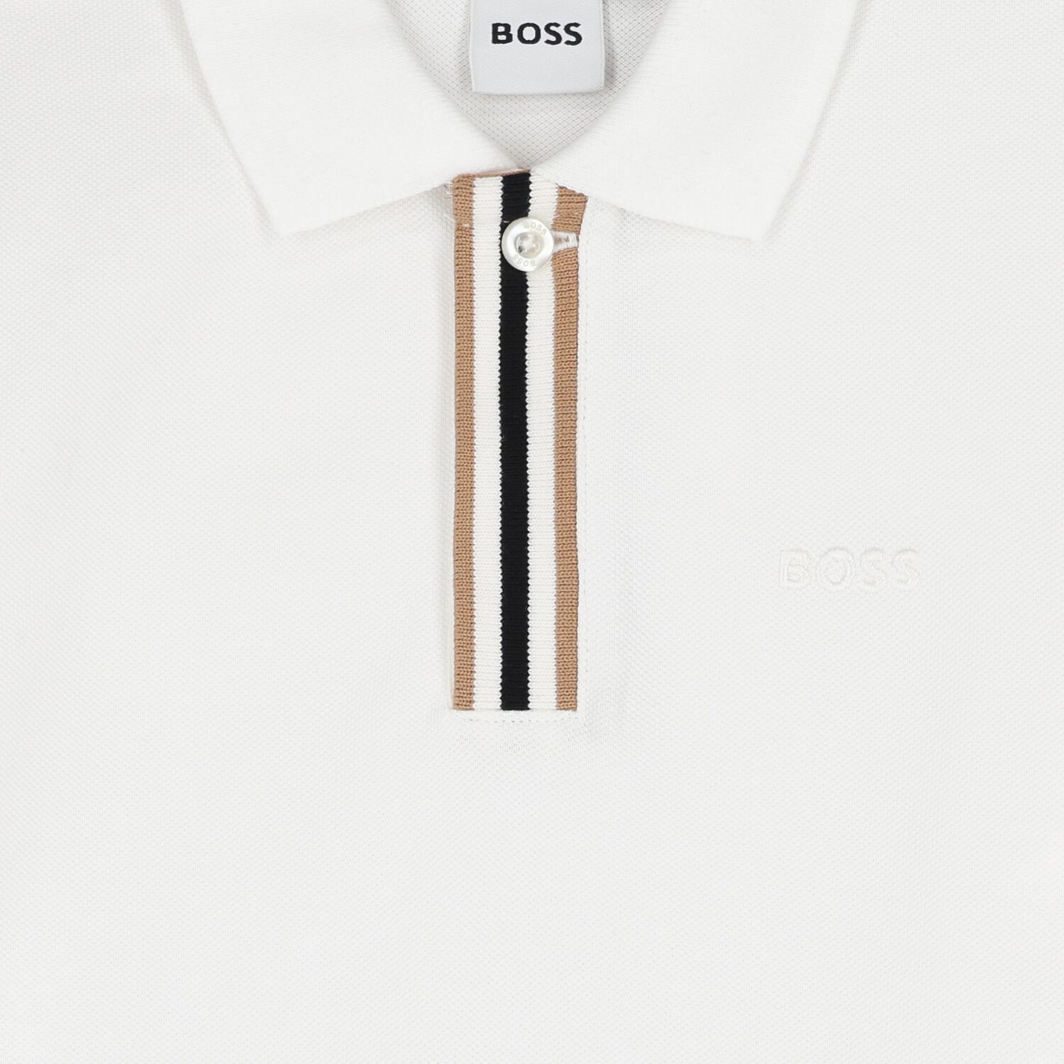 Boys White Logo Long Sleeve Polo Shirt, 2, hi-res