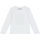 Girls White Logo Long Sleeve Top, 1, hi-res