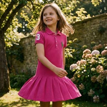 Girls Pink Logo Polo Dress