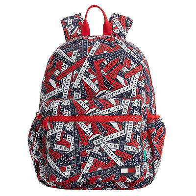 حقيبة ظهر بالشعار باللون الأحمر والكحلي والأبيض للأولاد